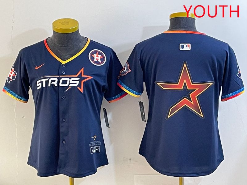 Youth Houston Astros Blank Drak Blue Fourth generation Joint Name 2025 Nike MLB Jersey style 8->youth mlb jersey->Youth Jersey